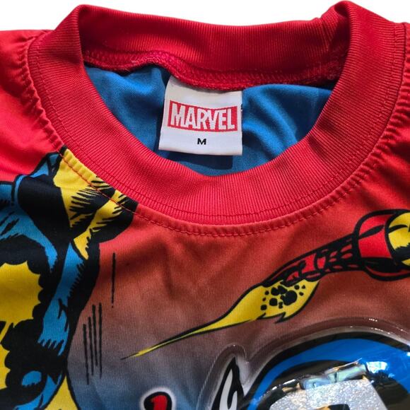 Marvel Avengers Caped Short Sleeve Shirt Kid SZ M Cosplay Halloween Superhero - Picture 3 of 5